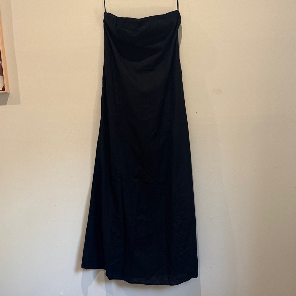 Strapless Skimming Linen-Blend Maxi Dress